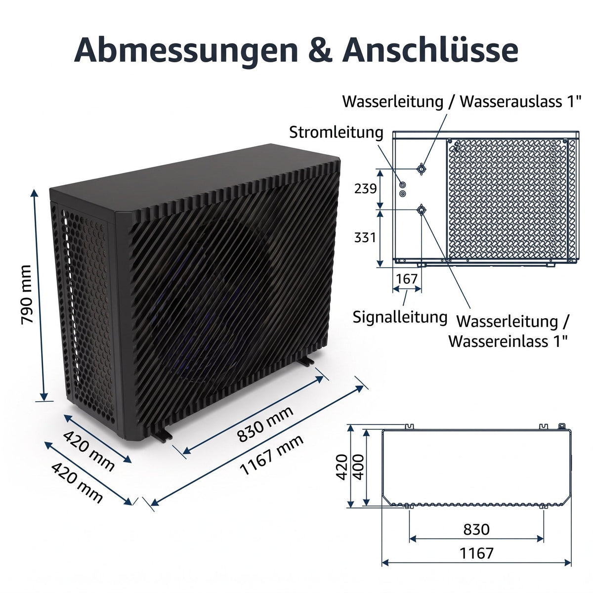 Abmessungen und Anschlüsse FoxAir BL-8-1