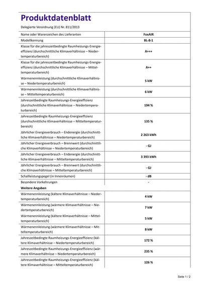 Produktdatenblatt FoxAir BL-8-1 Seite 1