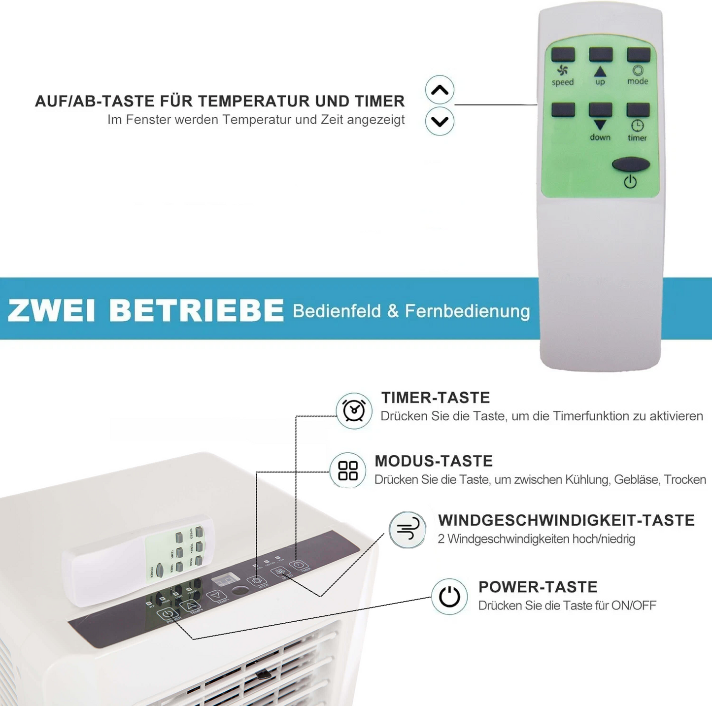 Mobile Klimaanlage mit Abluftschlauch & Fensterabdichtung