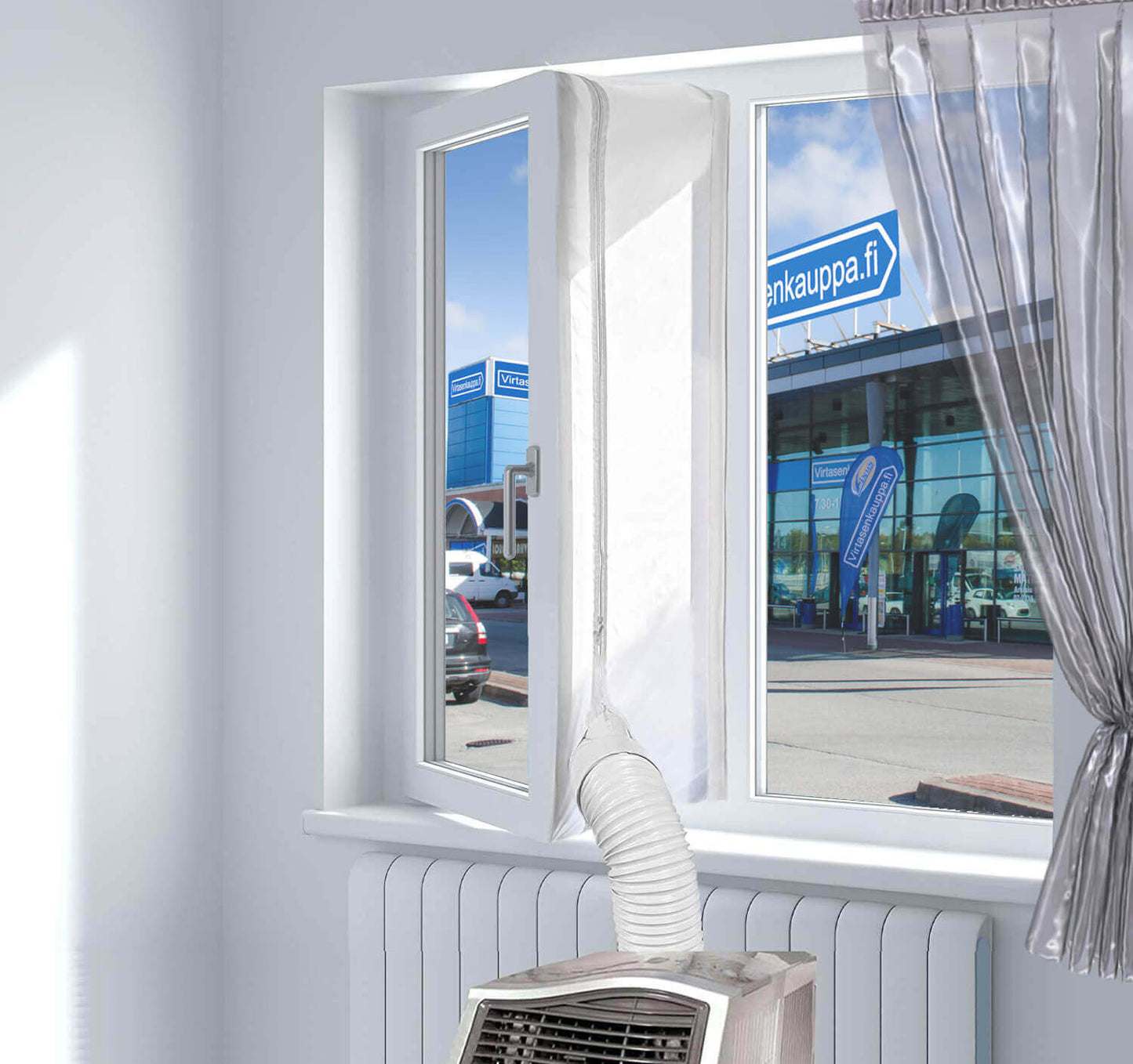 Mobile Klimaanlage mit Abluftschlauch & Fensterabdichtung