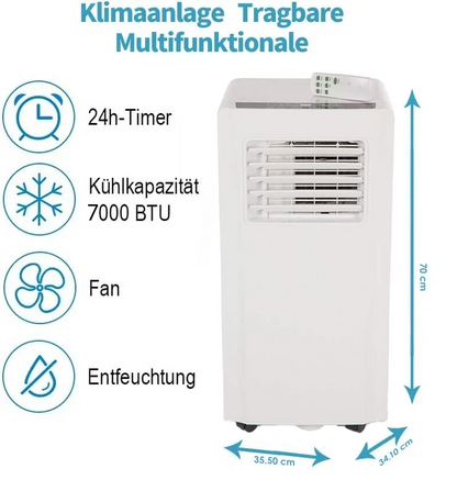 Mobile Klimaanlage mit Abluftschlauch & Fensterabdichtung