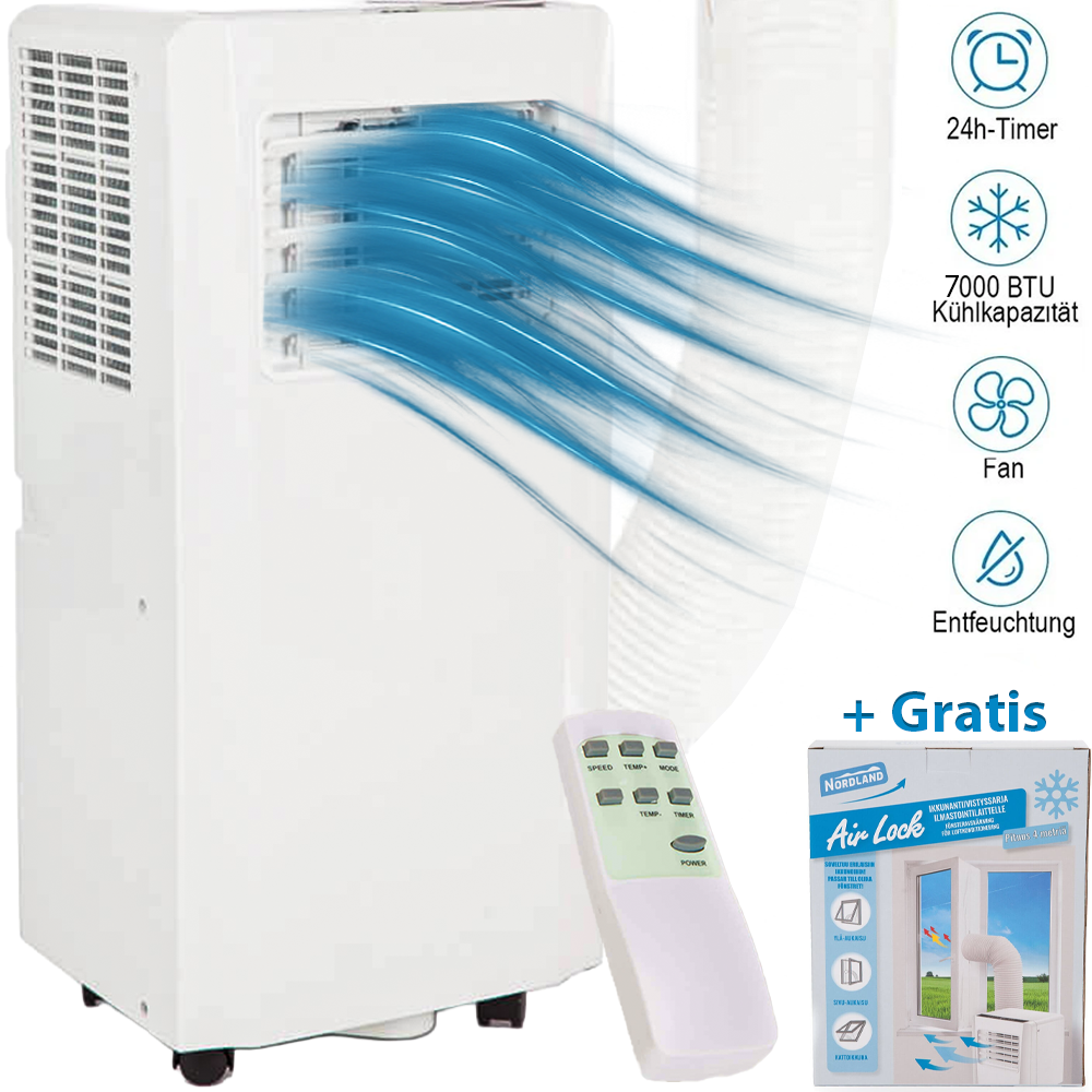 Mobile Klimaanlage mit Abluftschlauch & Fensterabdichtung