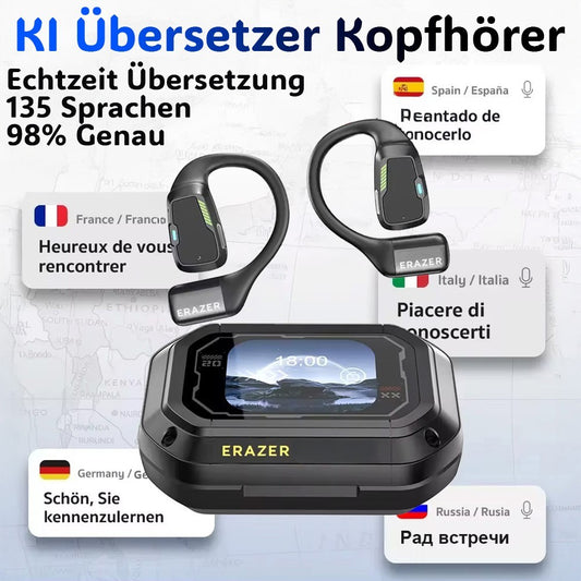 ERAZER 135 Sprachen AI Echtzeit Übersetzer Kopfhörer  | KI Translator Kopfhörer