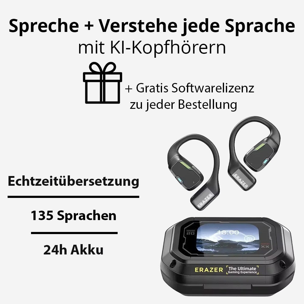 ERAZER 135 Sprachen AI Echtzeit Übersetzer Kopfhörer  | KI Translator Kopfhörer