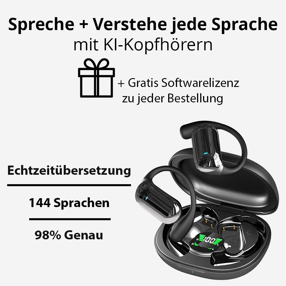 AI Übersetzer Kopfhörer | 144 Sprachen Echtzeit | Simultanübersetzer Ohrhörer