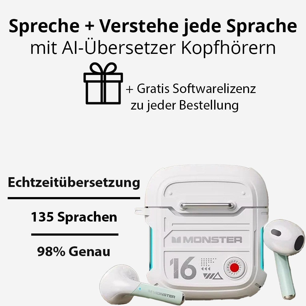 135 Sprachen Echtzeit Übersetzer Kopfhörer Bluetooth 20h | Übersetzungskopfhörer